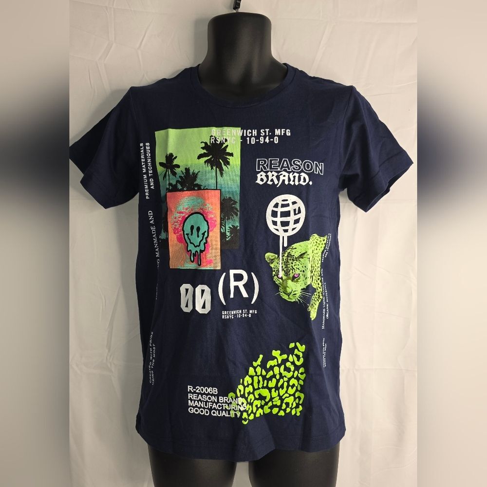 Reason Brand Graphic T-Shirt Navy NWT Boys Size Small CK 3235